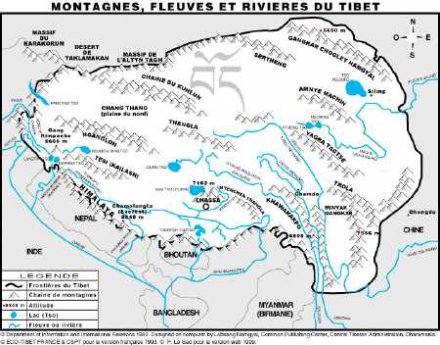 Relief, lacs et rivières du Tibet